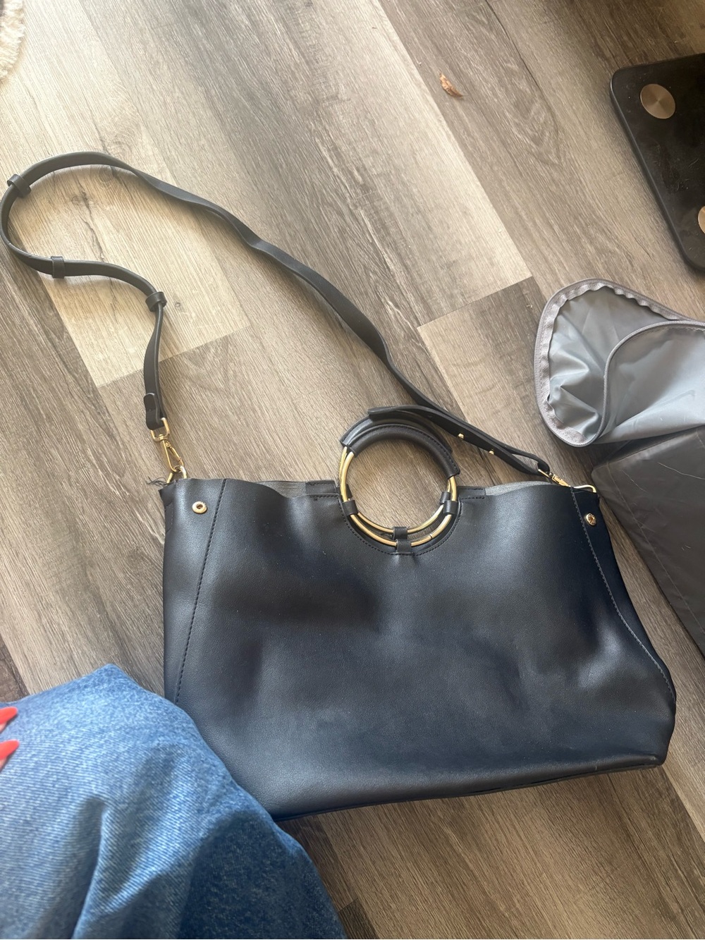 Topshop Black Tote with Gold Ring Handles